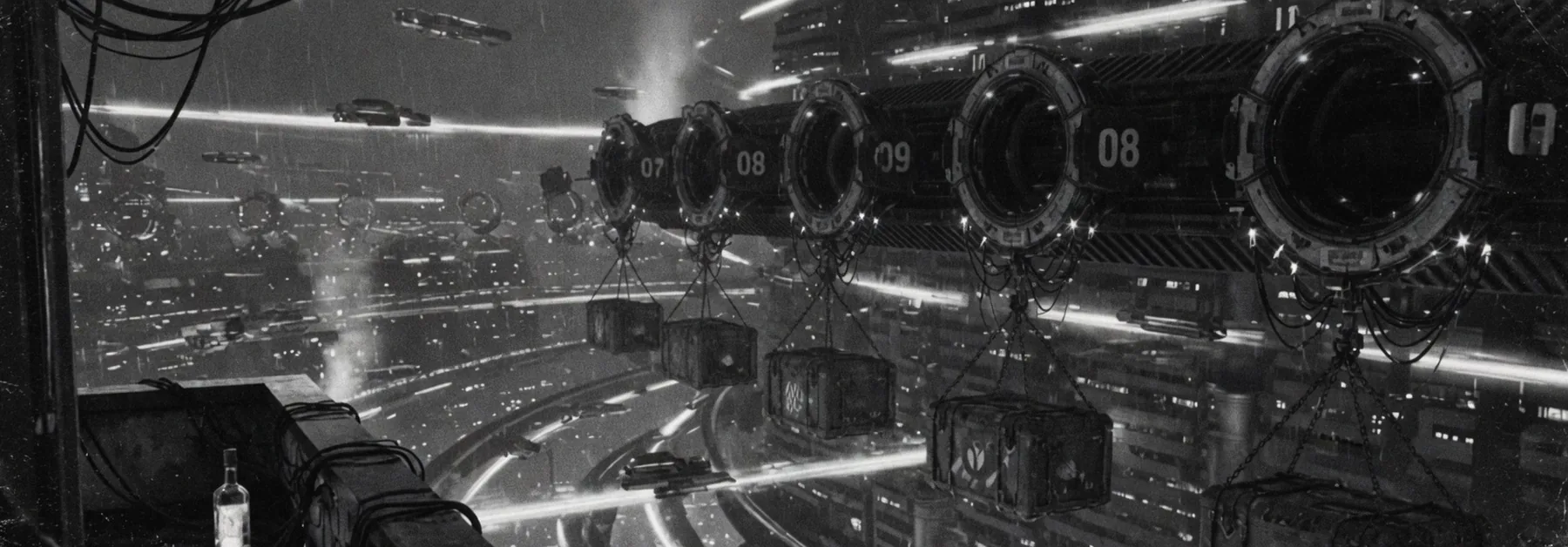 Numbered rings, each with its own hanging crate.