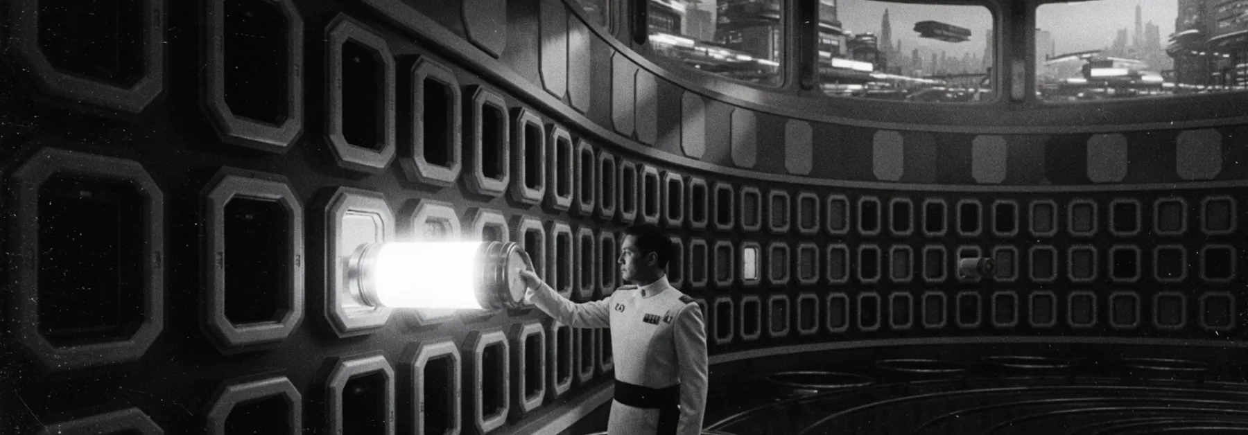 An officer withdraws a sealed capsule from a vault wall.
